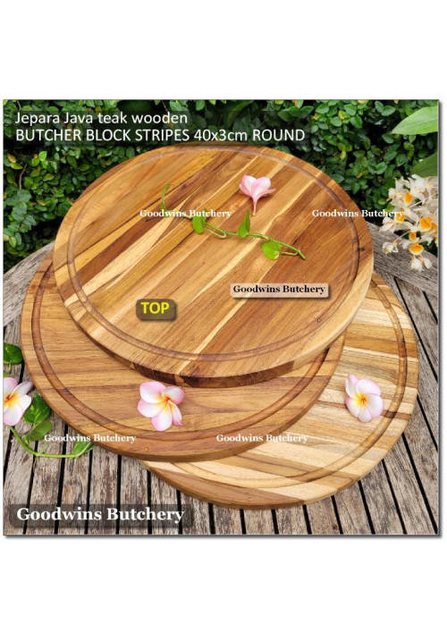 Cutting board butcher block STRIPES ROUND 40x3cm +/-2.8kg talenan kayu jati Jepara